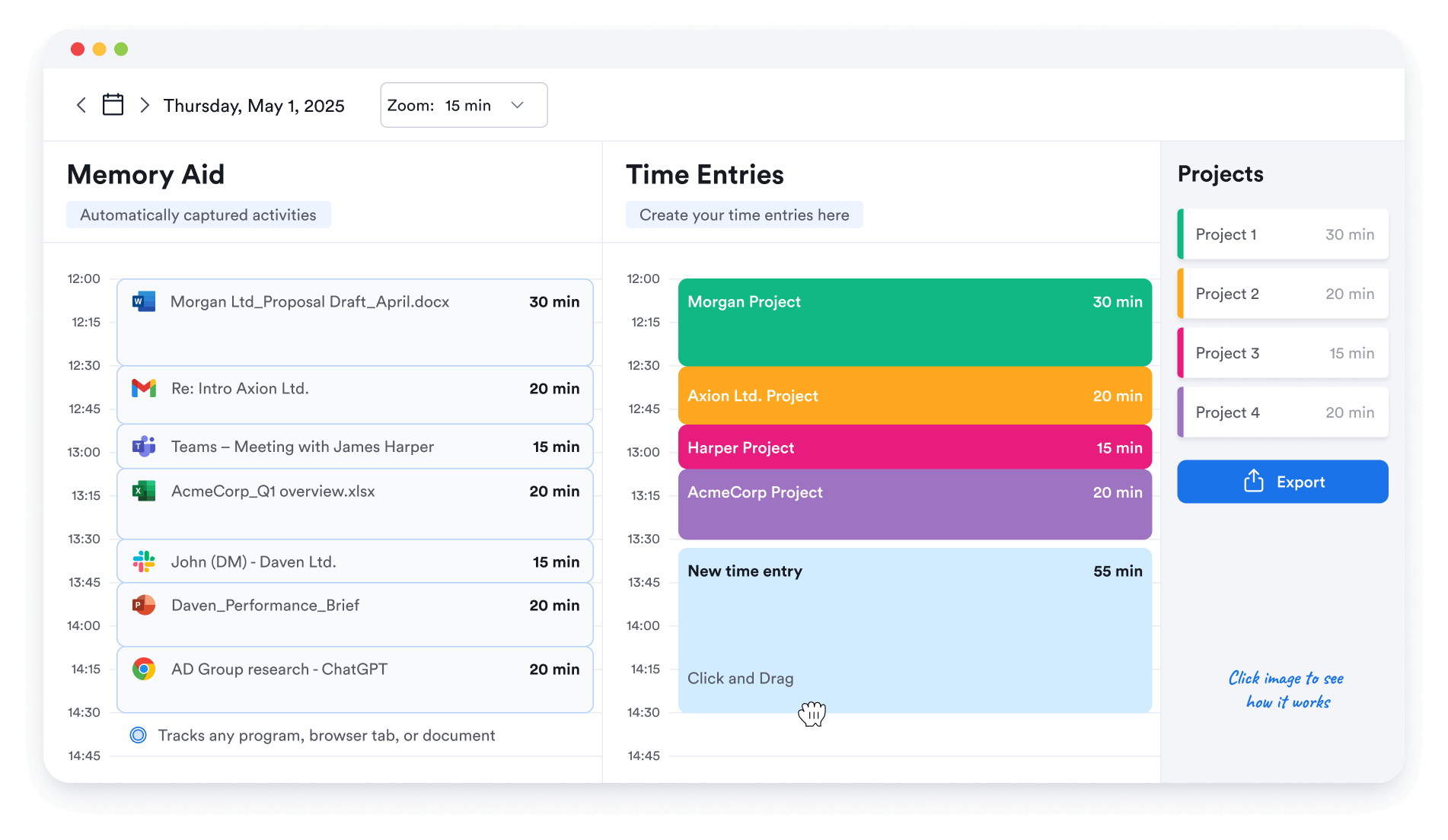 Memtime's timesheet