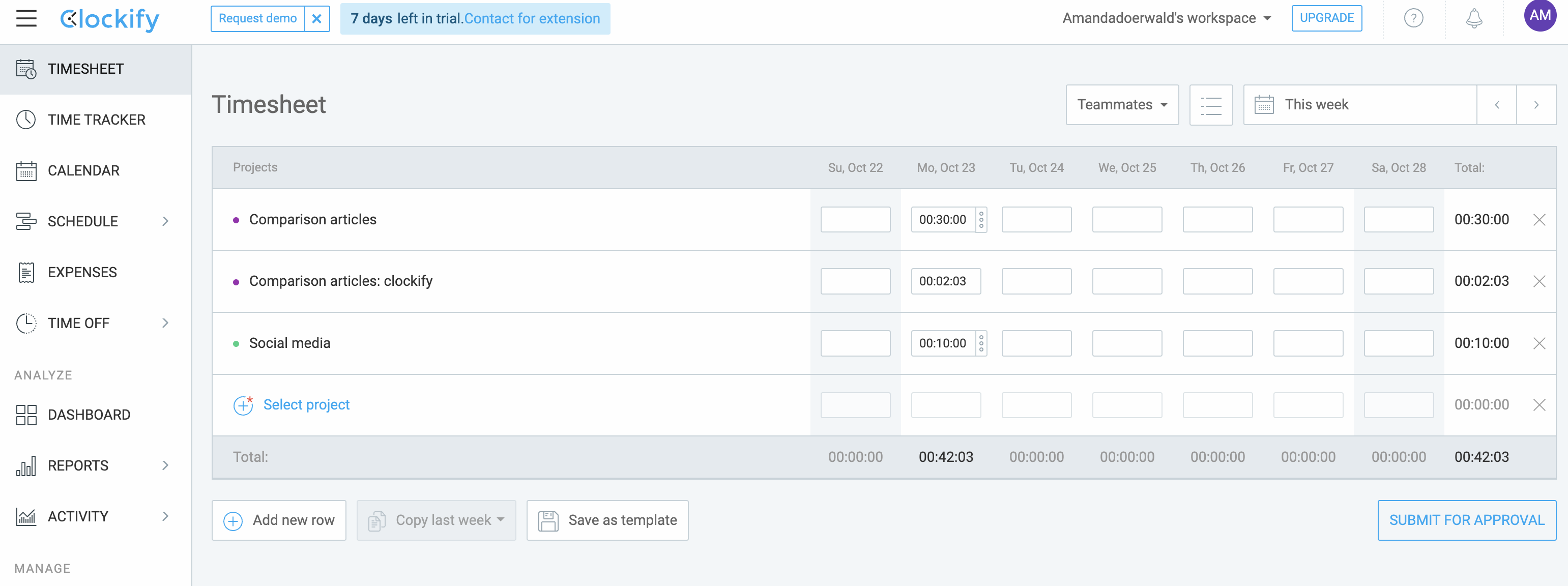 Clockify Timesheets