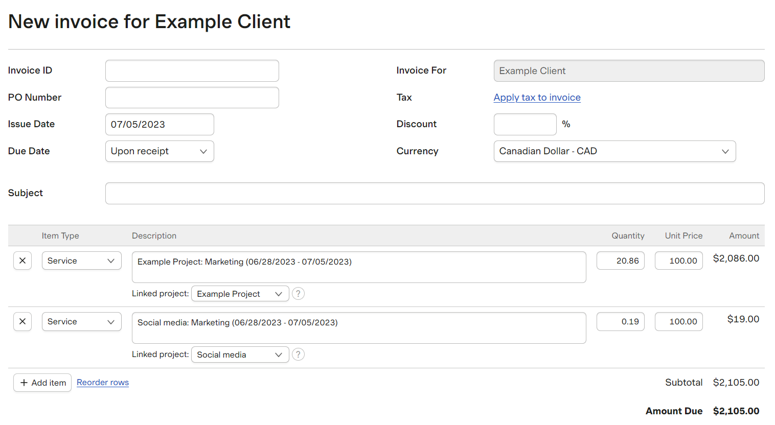 Harvest Invoice