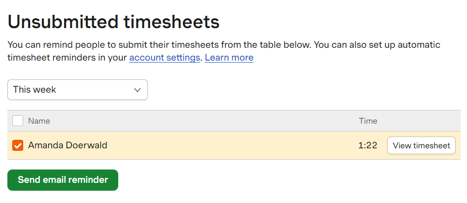 Harvest unsubmitted timesheets