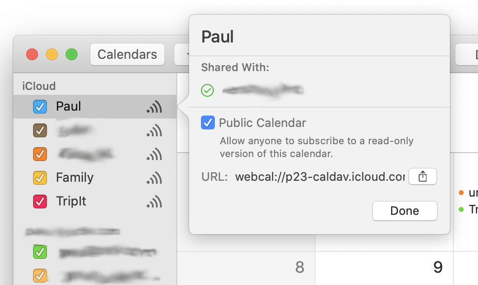macOS Calendar share screen