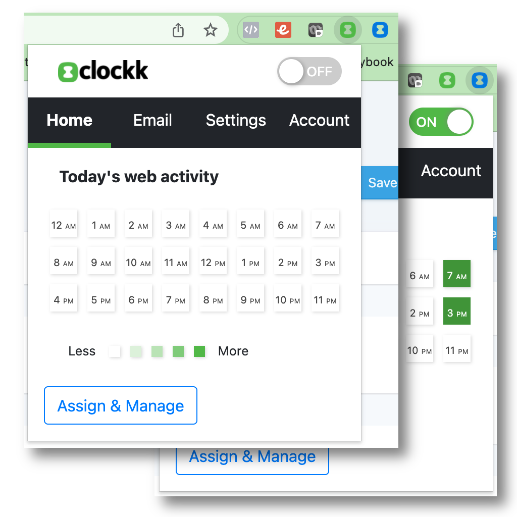 Production and beta Clockk browser extensions side-by-sie