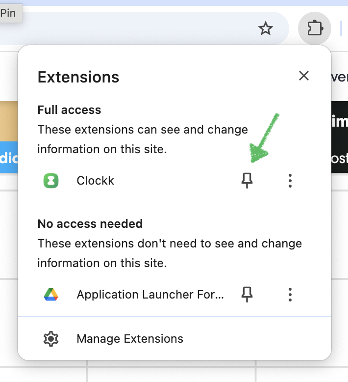 Pin Clockk browser extension to browser