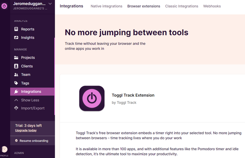 Toggl Track browser extension