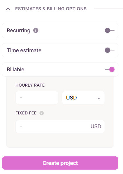 Toggl estimates and billing options