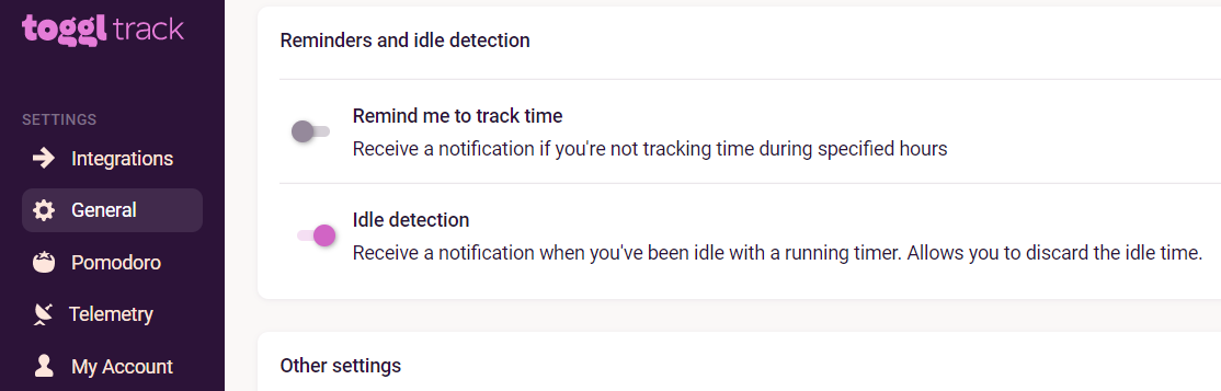Toggl idle time detection