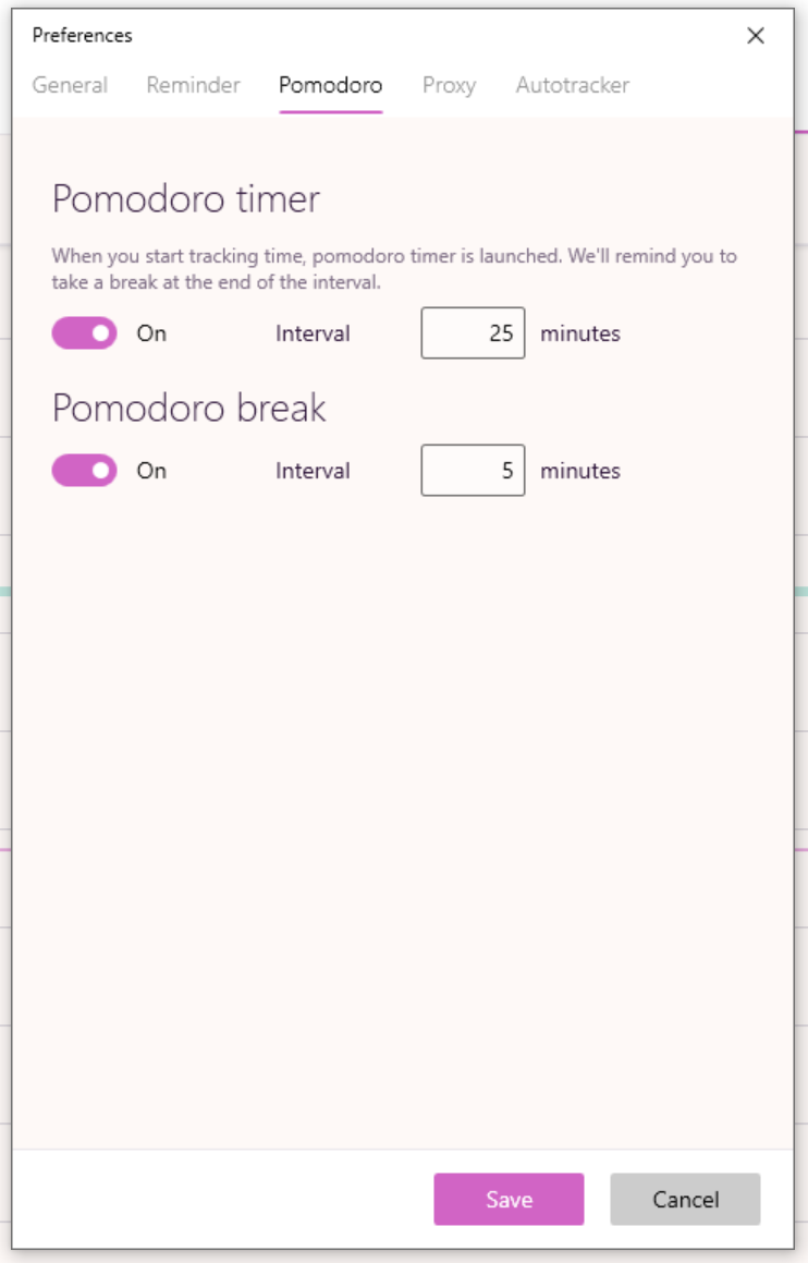 Toggl Track pomodoro timer